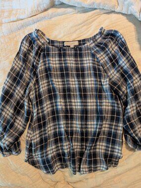 Navy blue, plaid, Loft blouse